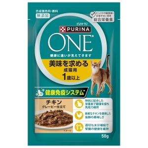 美味しさと健康を両立した総合栄養食パウチ【原材料】チキン、小麦たんぱく、ラム、チキンミール、鶏脂(オメガ6脂肪酸源)、ぶどう糖、酵母(βグルカン源)、アミノ酸類(タウリン)、ミネラル類(カルシウム、リン、カリウム、ナトリウム、クロライド、マグネシウム、鉄、銅、マンガン、亜鉛、ヨウ素)、増粘多糖類、ビタミン類(A、D、E、K、B1、B2、パントテン酸、ナイアシン、B6、葉酸、ビオチン、B12、コリン)、カラメル色素【保証成分】たんぱく質12.5%以上、脂質3%以上、粗繊維0.55%以下、灰分2.5%以下、水分82%以下【エネルギー】約80Kcal/100g【賞味期限】720日【使用方法】パウチのみ与える場合:成猫体重1kgあたり約1.5袋を目安に1日2回に分けて与えてください。「ピュリナワン美味を求める成猫用」ドライフードと併用する場合:本品1袋に対し、約11gと置き換えてください。※適切な体型と体重を維持するために量を調節してください。【広告文責】ハーマンズ株式会社03-3526-5222【製造販売元】ネスレ日本株式会社【生産国】タイ【商品区分】猫用ウェットペットフード(食品)賞味(消費)期限について最新の賞味(消費)期限でのお届けが出来るように、ご注文分を都度メーカーや問屋から最新在庫を取寄せし出荷しています。賞味(消費)期限のお問い合わせや指定はこのような都合上お受け致しかねております。また商品によってはメーカーにより期限の設定が無い場合がございます。