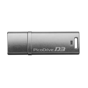 USB3.0に対応！読み込み180MB/sの高速USBメモリー「PicoDrive D3」USB3.0規格に対応読み込み180MB/sの高速転送を実現パスワードロック機能搭載対応機器USBインターフェース搭載のDOS/Vマシン、Apple Macシリーズ対応OSWindows 10(32bit/64bit) /8.1/8/7/Vista/XP(SP3/32bit)Mac OS X (10.4以降)USB規格：USB3.0/2.0動作温度：0℃〜60℃データ転送速度：最大5Gbps（理論値）重量：約30g外形寸法：W55.8×D18.0×H9.0(mm)消費電流：400mA（動作時最大）保証期間：1年間