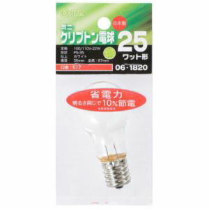 【オーム電機 OHM】オーム電機 ミニクリプトン球 25形相当 PS-35 E17 ホワイト 省エネタイプ LB-PS3725KJ-W 06-1820