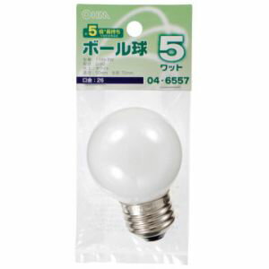 【オーム電機 OHM】オーム電機 ミニボール球 G-50 E26/110V/5W ホワイト LB-G5605-WLL 04-6557 1