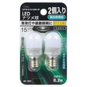 【オーム電機 OHM】オーム電機 LEDナツメ球 E12 昼白色 2個入 15lm LDT1N-G-E12AS91-2 06-1931