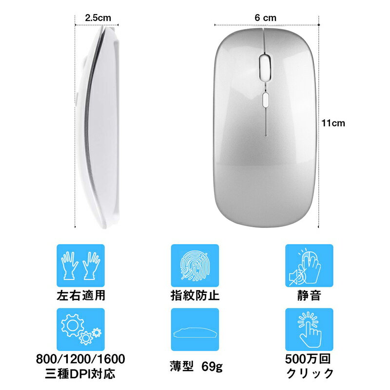 ワイヤレスマウス 無線マウス コンパクト 超薄型 静音 人間工学 2.4GHz 3DPIモード 高精度 省エネモード 小型 持ち運び便利 光学式 高感度Mac/Windows/Surface/Microsoft Proに対応 オフィス/旅行/出張/に最適