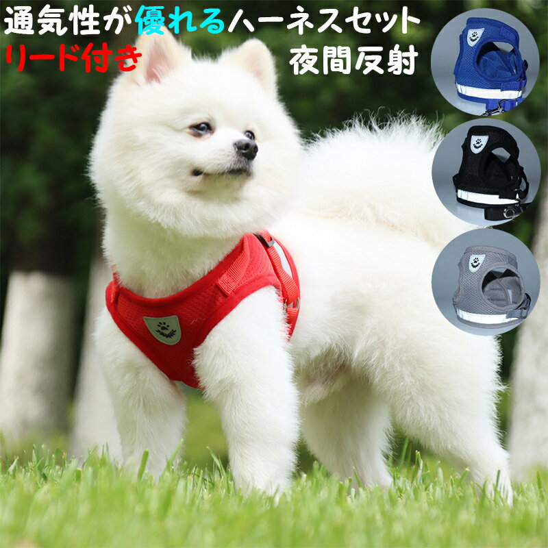 【送料無料】犬用ハーネス リード セットアップ 小型犬 超小型 お散歩 お出かけ シンプル おしゃれ 胴輪 マジックテープ 愛犬の咳き込み軽減に 通気性が抜群 丈夫 長持ち 猫用