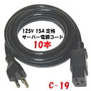 【エントリーでポイント10倍】【10本1組】C19プラグ 付 15A 電源コード 5-15:C19 サーバー UPS 電源用 接地プラグ付コード 3m