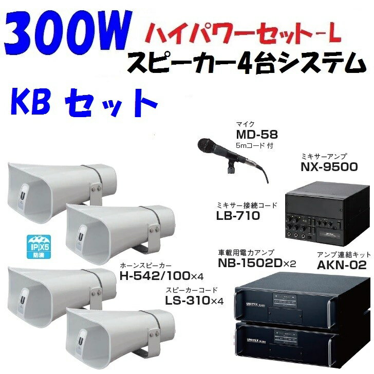 突然の解散総選挙 補欠選挙に 300W 4スピーカーシステム KBセット 車載 選挙用拡声器 街宣車