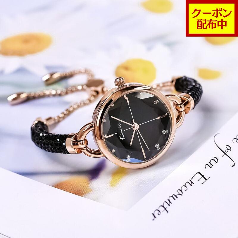 [Coupon Available] Kimio AF-6328 (Black) Women's Watch, Slide Chain Adjustment, Glass Cut, Japanese Movement, 3 ATM Water Resistant, Mother's Day Gift