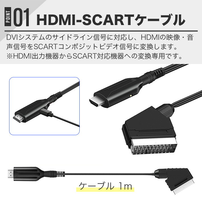 HDMI-SCARTケーブル HDMI-SCARTコンバーター アダプターケーブル コネクタコード 1...