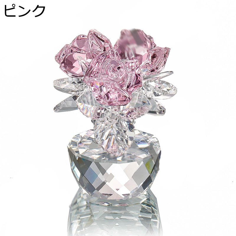 k9クリスタル 薔薇 花 バラ ローズ ピンク レッド ブルー クリスタルフラワー 置物...
