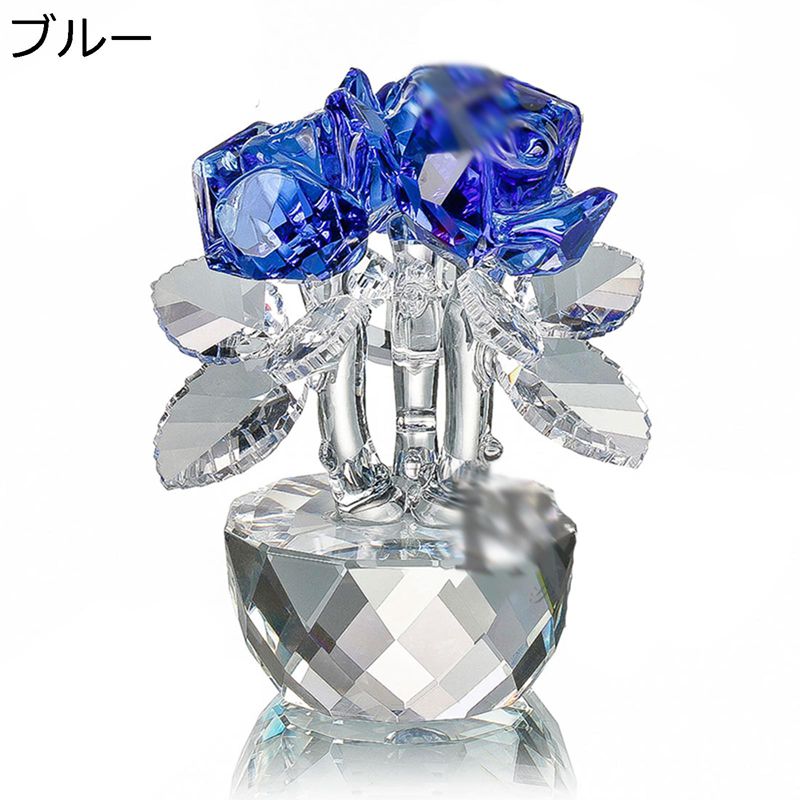 k9クリスタル 薔薇 花 バラ ローズ ピンク レッド ブルー クリスタルフラワー 置物...