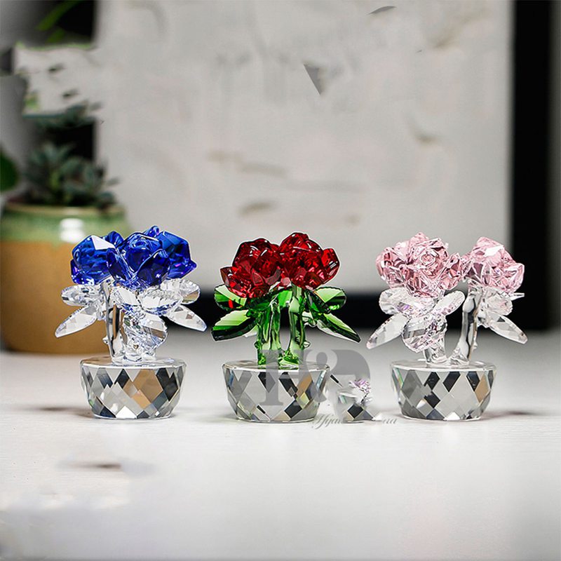 k9クリスタル 薔薇 花 バラ ローズ ピンク レッド ブルー クリスタルフラワー 置物...