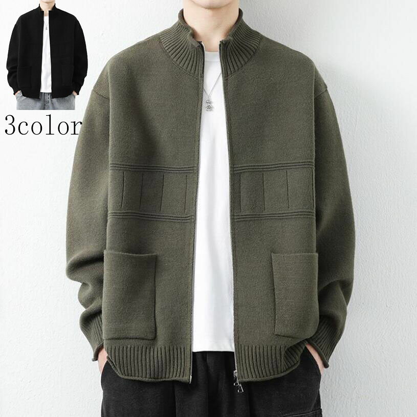 乐天商城 - チャック付き ジャケット 春ジャケット スプリングコート メンズ ニット セーター 長袖 ニットカーディガン 羽織り ゆったり パーカー ジップアップ ビジネス ジャンパー ブルゾン