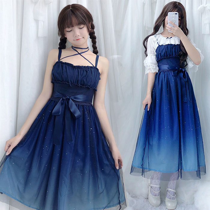 グラデーションキャミワンピース お姫様 ゴスロリ ロリータ ワンピース 星屑 ロング丈 ショット丈 レディース ゴシック&ロリータ お嬢..