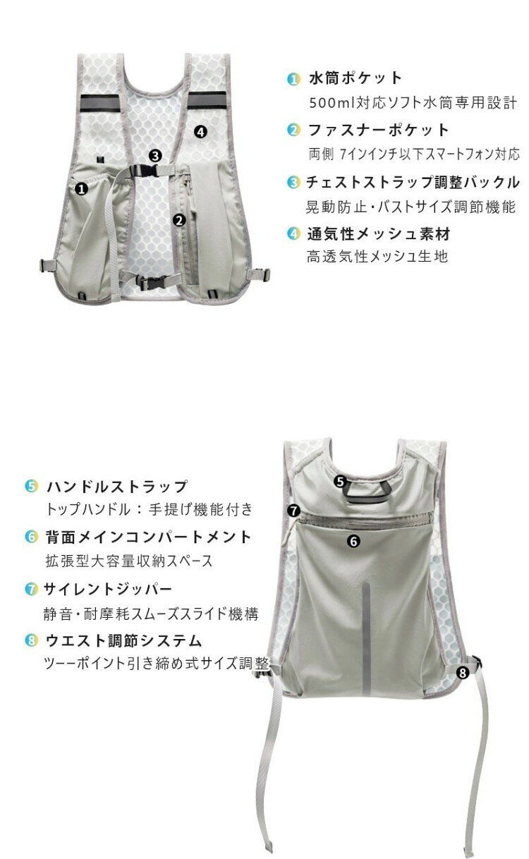 登山 トレイルランニング用ベストバッグ 防水多ポケット設計 反射ストライプ付きス...
