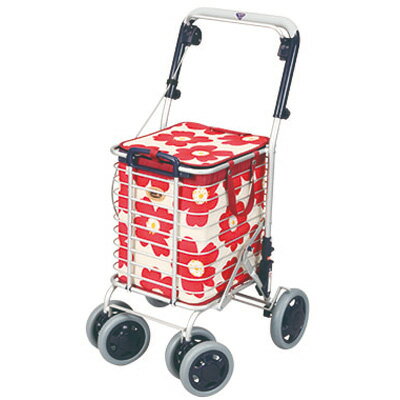 ユーバ産業 ショッピングカー アルミ製ワイヤーカート A-0245H-RD 赤花柄【送料無料】【KK9N0D18P】