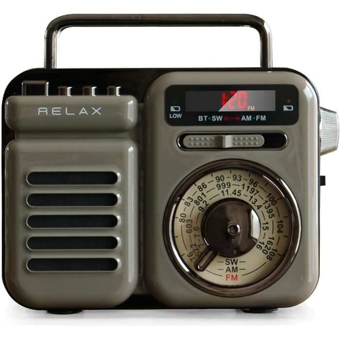リラックス マルチレトロラジオクロック 手回し充電/ソーラー充電機能付き RE-096-03 グレー【送料無料..