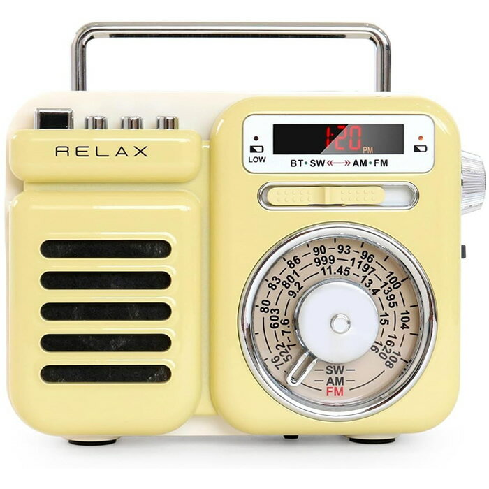 リラックス マルチレトロラジオクロック 手回し充電 ソーラー充電機能付き RE-096-11 ライムイエロー ..