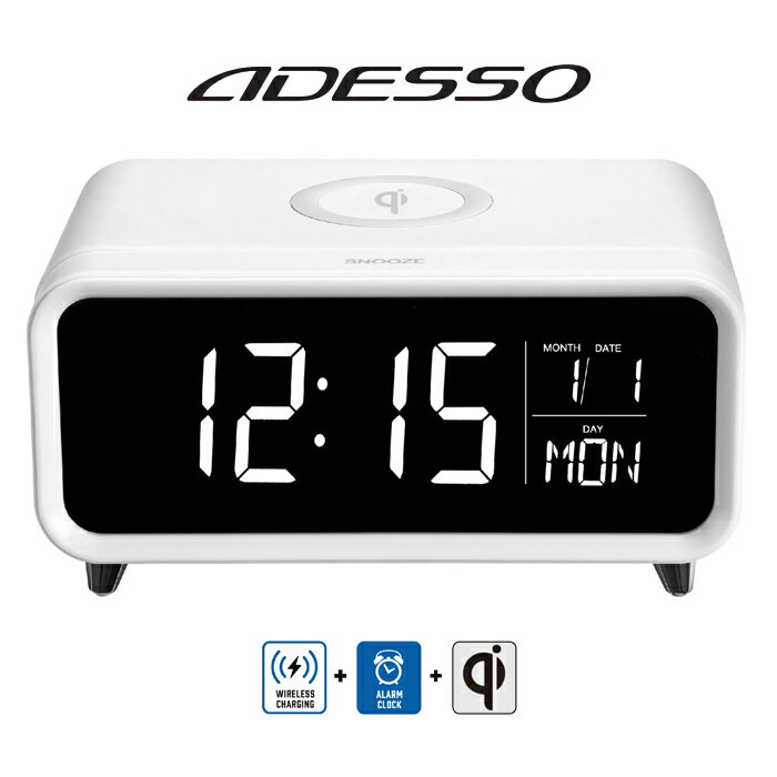 アデッソ 置き時計 目覚まし時計 ワイヤレスチャージングクロック QA-06 置くだけスマホ充電対応 Qi 間..