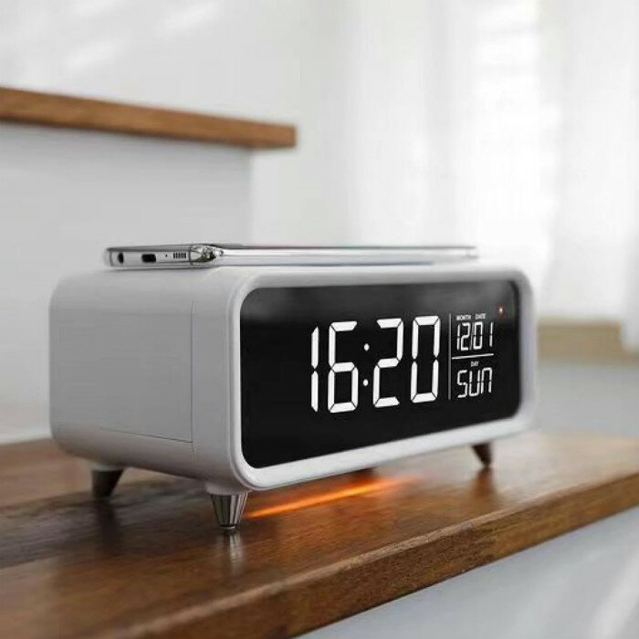 アデッソ 置き時計 目覚まし時計 ワイヤレスチャージングクロック QA-06 置くだけスマホ充電対応 Qi 間接照明 置時計【送料無料】【KK9N0D18P】 [2]