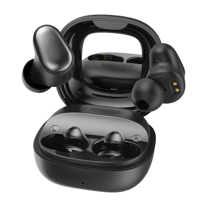 京ハヤ 完全ワイヤレスイヤホン Bluetooth対応 カナル型 JKTWS065BK ブラック 鏡付き 高音質 重低音【..