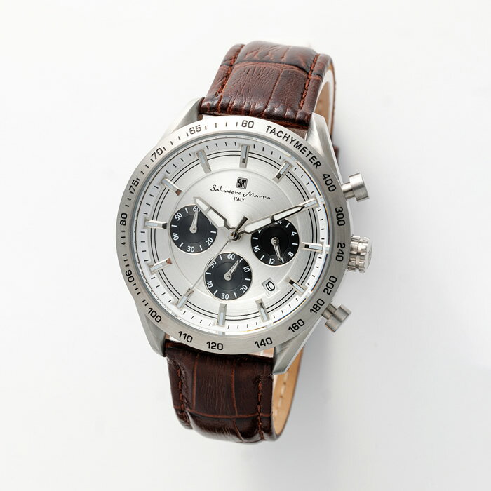 Salvatore Marra サルバトーレマーラ 腕時計 クロノグラフ レザーベルト SM23104-SSWH メンズ腕時計 10気圧防水 日付表示 サルバトーレ・マーラ【送料無料】【KK9N0D18P】
