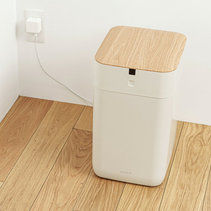 QUADS ゴミ箱 15L ELBIN エルビン 全自動スマートゴミ箱 センサー 自動密封 自動開閉 自動梱包 QS557IV アイボリー×ナチュラルウッド 充電式 コードレス ゴミ袋 非接触 UV 除菌【送料無料】【KK9N0D18P】 [3]
