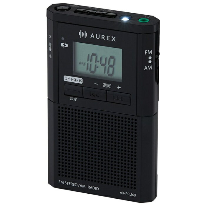 【最大1000円OFFクーポン！6月11日1:59まで】東芝 ポケットラジオ AUREX LEDライト付き デカ文字液晶パネル AX-PRU60-K ブラック FM・AM めざまし 防災 2WAY電源 乾電池 USB Type-C充電【送料無料】【KK9N0D18P】