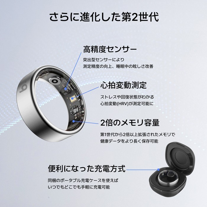 安心家電販売 PCあきんどのb.ring ブリング 正規販売店 AIスマートリング 10サイズ チタニウム G2 第二世代 サイズ計測キット付き B105TNBK2-SET ブラック IP68防水 AI機能 心拍数 心拍変動 睡眠 血中酸素 運動記録 ストレス 歩数 アプリ連携 指輪型【送料無料】【KK9N0D18P】｜アングル2