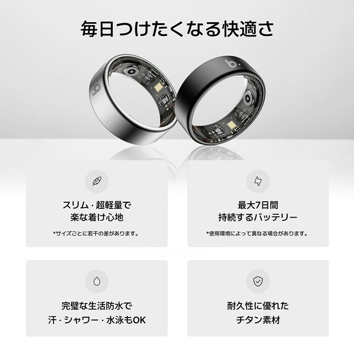 安心家電販売 PCあきんどのb.ring ブリング 正規販売店 AIスマートリング 10サイズ チタニウム G2 第二世代 サイズ計測キット付き B105TNSV2-SET シルバー IP68防水 AI機能 心拍数 心拍変動 睡眠 血中酸素 運動記録 ストレス 歩数 アプリ連携 指輪型【送料無料】【KK9N0D18P】｜アングル3