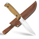 BPS Knives HK1 CSH - ハンドメイドの炭素鋼ナイフ - 固定刃のフルタングハンティングナイフ - レザーシース付きのキャンプブッシュクラフトナイフ - スカンジナビアンシャープニングキャンプナ