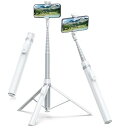 TONEOF 自動三脚 168cm スマホ 三脚 自撮り棒 携帯 三脚 スタンド じどりぼう セルカ棒 磁気充電式リモコン付き オートオープン 150cm以上 360°回転可能 安定 ロング iPhone/Androidに対応(白)