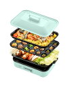 SOLEMOOD コンパクトホットプレート グリル鍋 着脱式プレート 温度調節機能付き 洗いやすい おしゃれ かわいい 1000W高出力 プレート選択可能 1~4人用 小型 ひとり暮らし にも (プレート3種(平面
