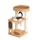 LULUCAT 【コンパクトで多機能】 キャットタワー 木製 据え置き 宇宙船 【販売元LULUCAT OFFICIAL】回転ボール スリム コーナー 天然木 おしゃれ クリアボウル 木登り 多頭飼い 子猫 キャットツリ