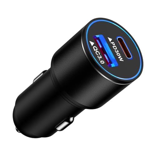 48W 車載充電器 シガーソケット USB-C & USB A 【PD30W+QC18W 急速充電】2ポート カーチャージャー タイプc QC3.0 超小型 しがーソケット 12V/24V車対応 usbソケット リングライト付き iPhone16 15 14 13 12 11 8