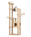 PETTIFUL キャットタワー 木製 据え置き 【販売元PETTIFUL OFFICIAL】 大型 おしゃれ 高さ185 キャットタワー 多頭飼い 高級 スリム 猫タワー 宇宙船ボウル 大型猫 中型 猫 爪研ぎポール キャットツ