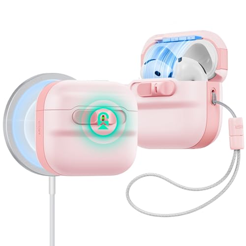 ESR 第4世代ケース 第4世代(2024)(USB-C)対応 MagSafe対応 マグネット蓋ロック ストラップ付き落下防止保護カバー Pulseシリーズ ピンク
