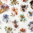 Zolarkar 花のシール コラージュ 素材 大容量 120枚 箔押し レトロ 立体 花 フレークシール マット 半透明 防水 PET フローラル コラージュ ステッカー DIY 粘着 手作り 手帳 日記 icカード 収納ケ