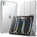 JETech iPad Pro 11インチ M4 2024 (第5世代) 用ケース Pencilホルダー付き 透明バックカバー スリムスタンド 衝撃吸収 タブレ...