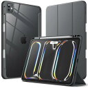 JETech iPad Pro 11インチ M4 2024 (第5世代) 用ケース Pencilホルダー付き 透明バックカバー スリムスタンド 衝撃吸収 タブレ...