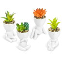 Y-Step フェイクグリーン 多肉植物4点セット 観葉植物 フェイク 人工観葉植物 卓上鉢植え 造花 観葉植物 ふぇいくぐりーん 卓上用 インテリア 小物 ミニ観葉植物 可愛い人型の鉢 陶器鉢植え
