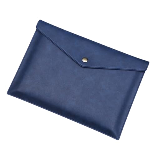 ENN LLC ファイルフォルダーA4 サイズ PUレザー 防水 ドキュメントケース ボタン留め (ブルー)
