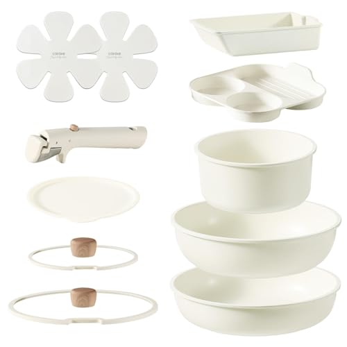 CAROTE カローテ フライパン セット 11点 IH?ガス火対応 PFOAなどの有害物質不使用 5層構造 鍋セット 卵焼き 仕切りフライパン 取っ手のとれる マーブルコート こびりつきにくい 手入れ簡単 一