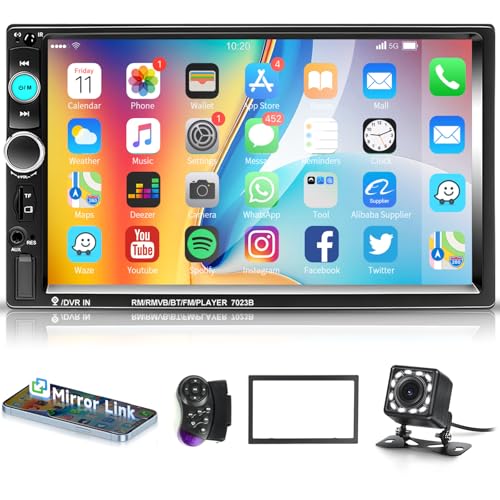 2 DinカーステレオBluetooth 車のステレオ 7 インチのタッチ画面車 MP5 プレーヤーは、Hodozzyカーオーディオ背面図のカメラが付いているミラー リンク/FM のラジオ/AUX/USB/TF/ハンドル制御を、支え