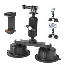 UTEBIT カメラ用吸盤マウント 耐荷重3KG 車載マウント 360°回転ボールヘッド マジックアーム 車載用デュアル吸盤 強力吸着 アルミ合金製 吸盤 カメ...