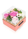 BBICE ソープフラワー ギフト 人気 誕生日プレゼント 手提げ付き 枯れない お花 ギフトクリアボックス メッセージカード付き 女性 母の日 父の日 敬老の日 バレンタインデー クリスマス 新年
