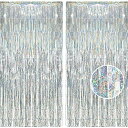 2個セット BRAVESHINE タッセルカーテン キラキラ 背景 明るい光沢 誕生日 クリスマス 飾り付け 100cm*250cm 誕生日 飾り カーテン birthday decorations パーティー デコレーション party decoration (銀色)