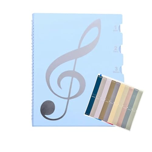 楽譜 ファイル A4 20枚/40面 30枚/60面 全5色 直接書き込み 見開き 大容量 光反射防止 防水素材 汚れにくい シンプルタイプ ピアノ伴奏 部活・ピアノ教室 カラオケ教室 (ブルー_20ポケット 40ペー