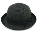 麦わら帽子 ボーラーハット リボン付 メンズ レディース UVカット 春 夏 M ブラック STRAWHAT