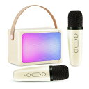 Giecy スピーカーセット Bluetooth 5.0 ワイヤレスマイク2本 無線 スピーカー 小型PAセット 家庭用 Miniカラオケセット USB-C充電式 伴奏機能 エコー機能 ポータブル ミニカラオケ カラーLEDライト T
