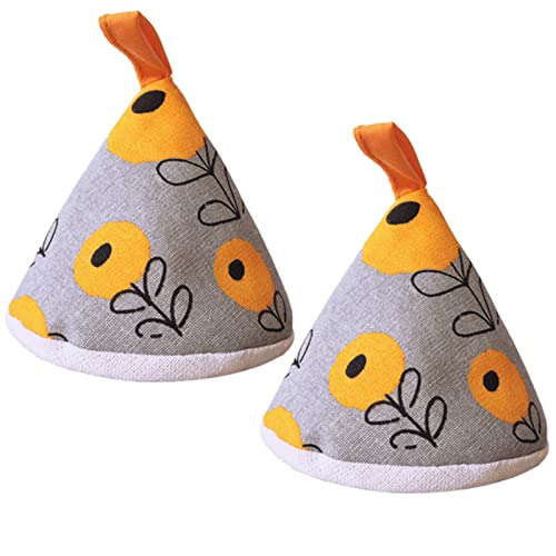 サムコス 三角鍋つかみ 2個セット オーブンミトン 魚の柄 北欧風 耐熱ミトン アイロン止め取っ手 鍋蓋 滑り止め 厚手 両手鍋 クッキング用 男女兼用 収納便利 (黄色い花)