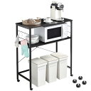 Somdot レンジラック 2段 キッチン収納 ゴミ箱上ラック 幅80×奥行40×高さ93cm レンジボード 食器棚 炊飯器 キャスター フック付き 電子レンジ...